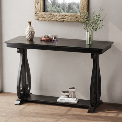 48-Inch Rustic Vintage Console Table --- Farmhouse Style Entryway Table with Open Shelf and Sturdy Construction (Black) - Korvel