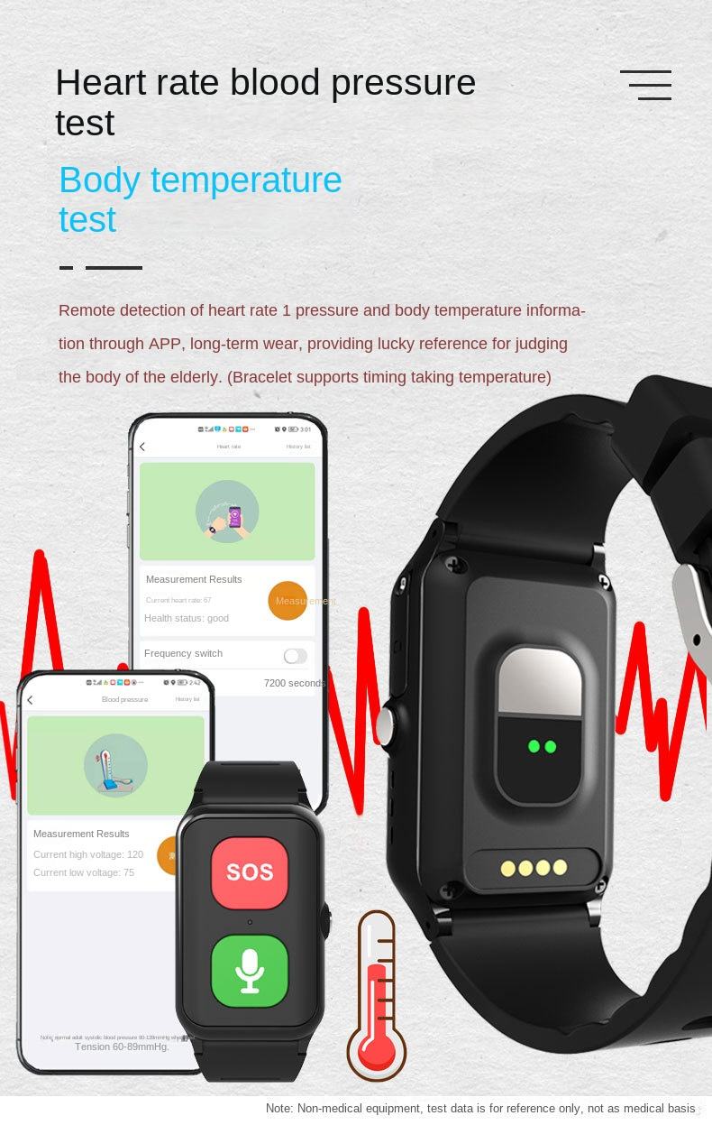 A70 Elderly GPS Positioning Watch Locator With Heart Rate Measurement Body Temperature Smart Bracelet - Korvel