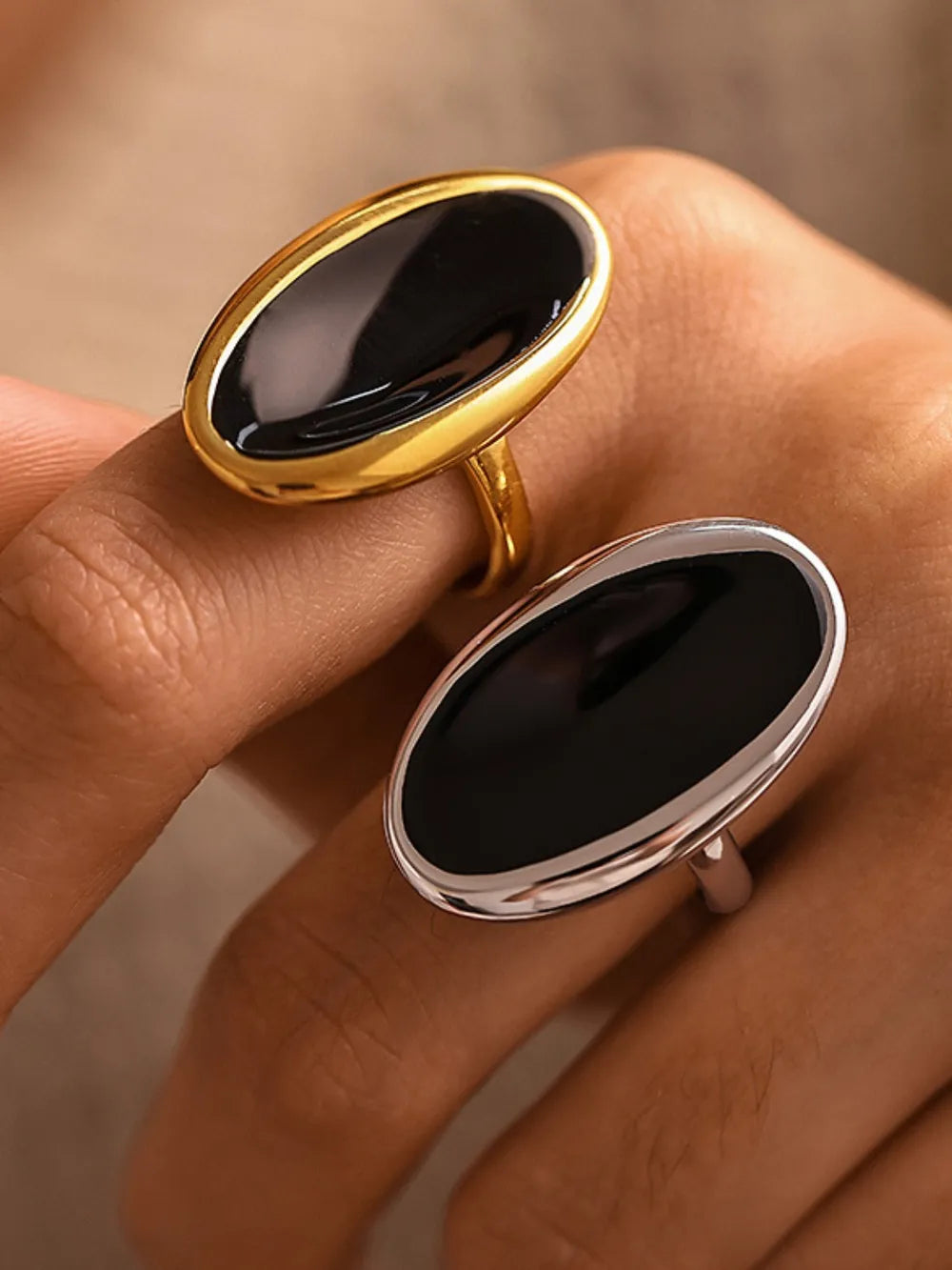 Anillo Abierto Elíptico en Acero Inoxidable - Lujo Francés Ligero