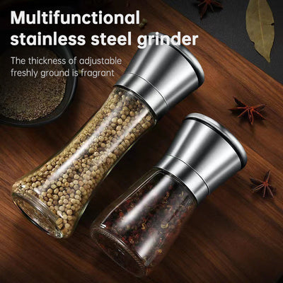 Premium Stainless Steel Pepper Grinder with Glass Bottle