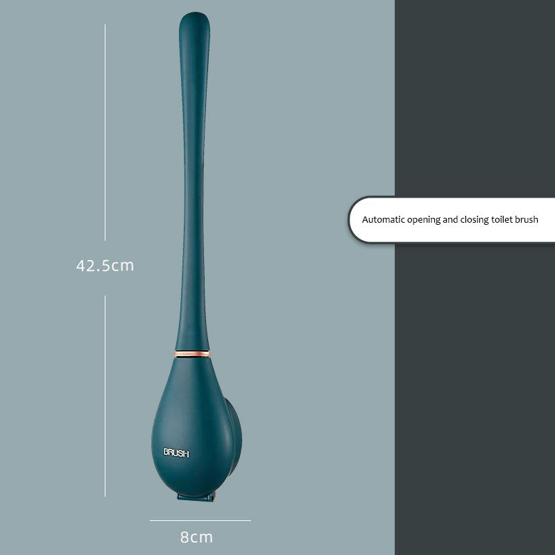 Non perforated wall mounted toilet brush with base, household dead corner cleaning silicone long handle - Korvel