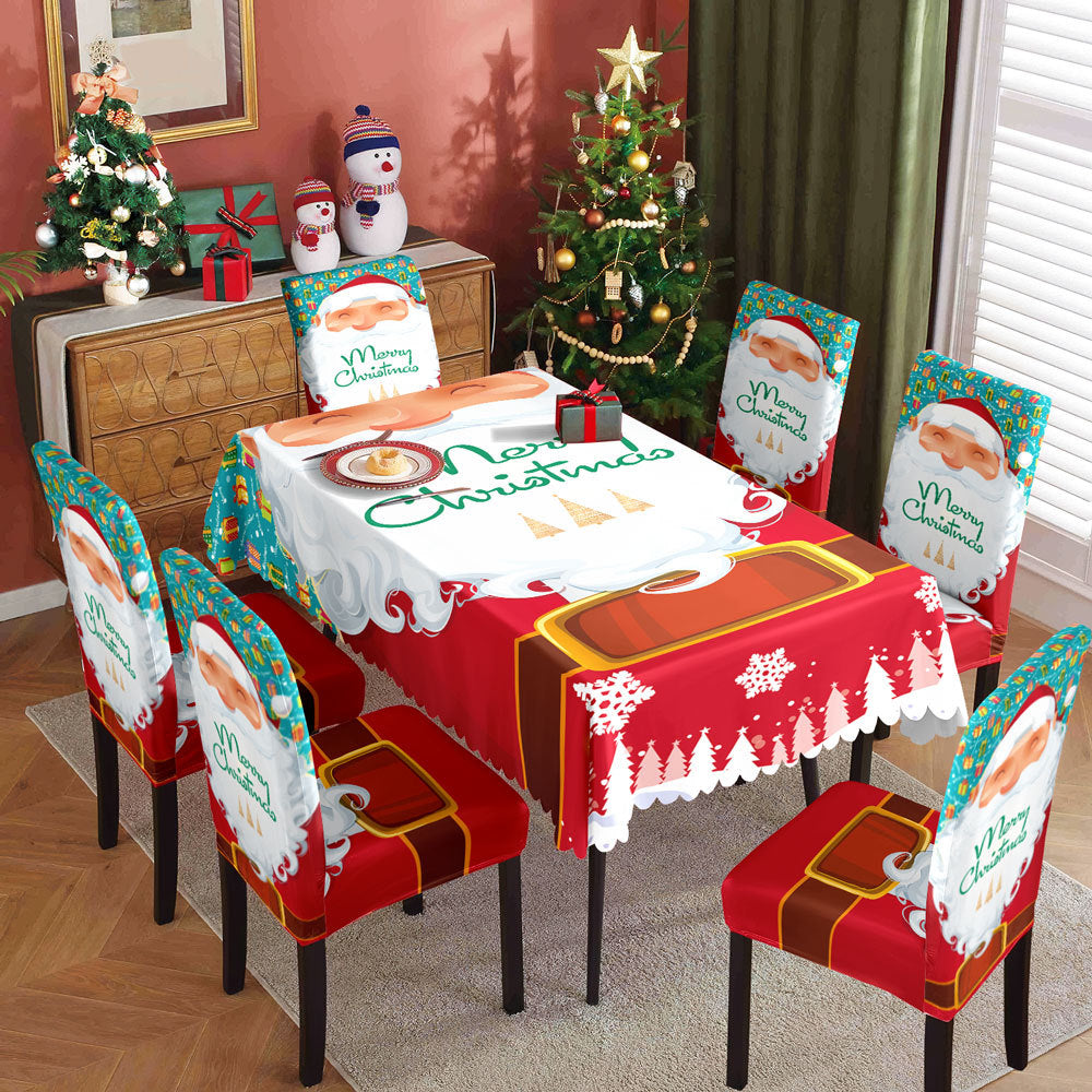 Christmas Waterproof Printed Tablecloth and Chair Cover Set