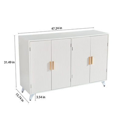Elegant Ivory White Sideboard Buffet Cabinet with 4 Doors