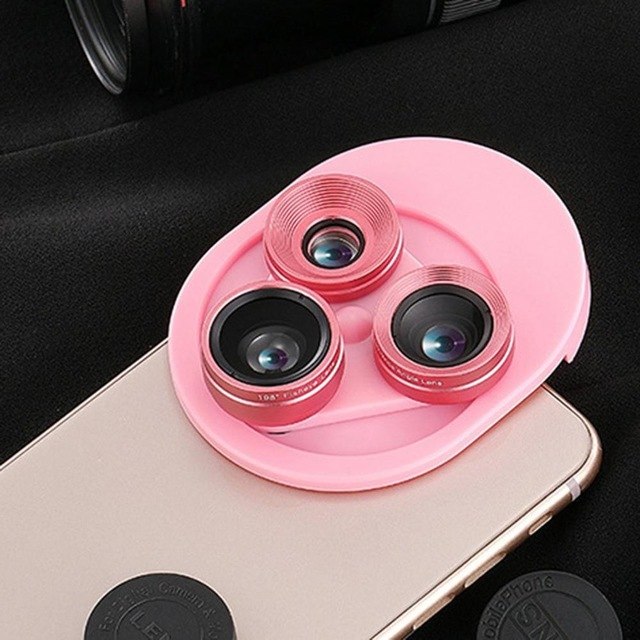 3 In 1 Mobile Phone Lens Set Professional Integral Turntable External Use Wide Angle + Fish Eye + Macro Camera Lens Set - Korvel