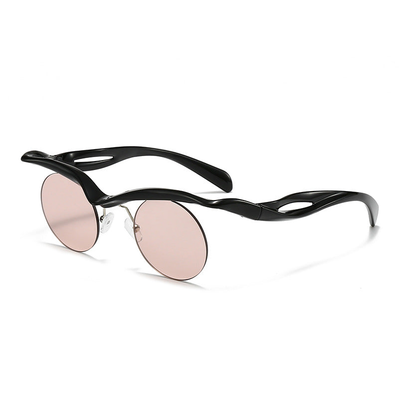 New Sunglasses Women's Round Frame Sunglasses Men's Trendy Ins Alien Half Frame Eyebrow Personalized Sunglasses - Korvel