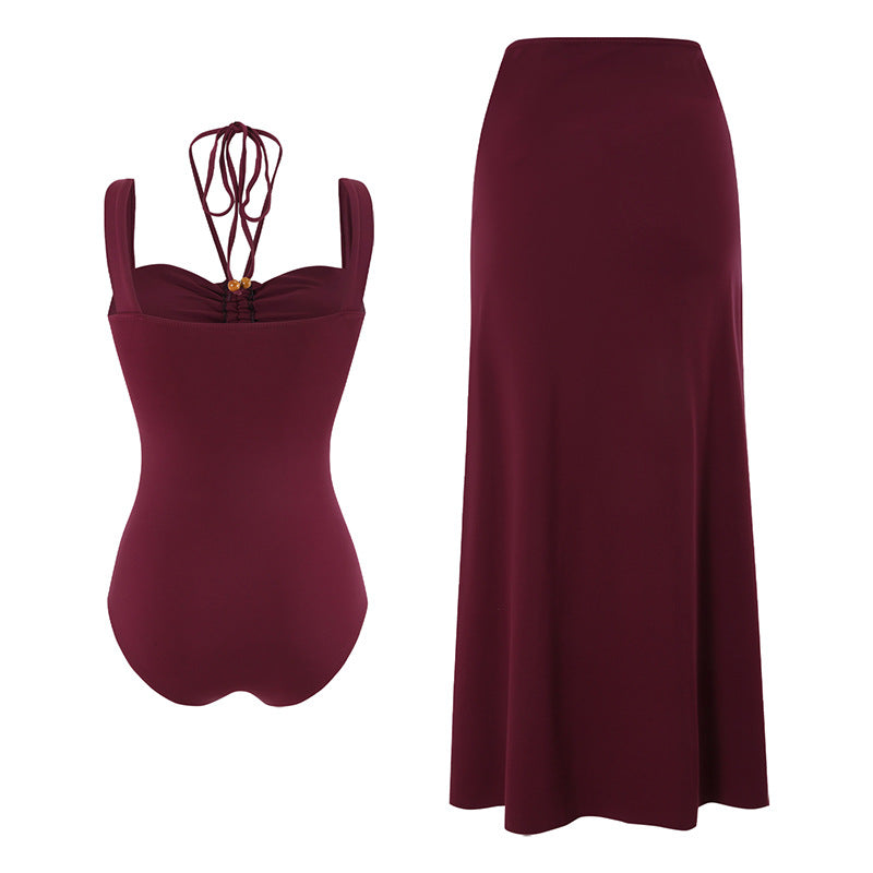 Conjunto de Traje de Baño de Una Pieza con Cuello Hueco Elegante