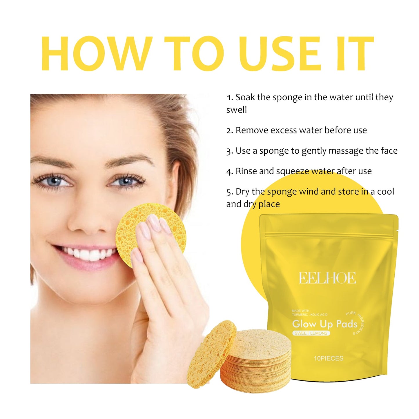 Turmeric Cleansing Pad Deeply Cleanses Skin, Removes Dirt, Controls Oil And Softens Exfoliated And Tender Ski - Korvel