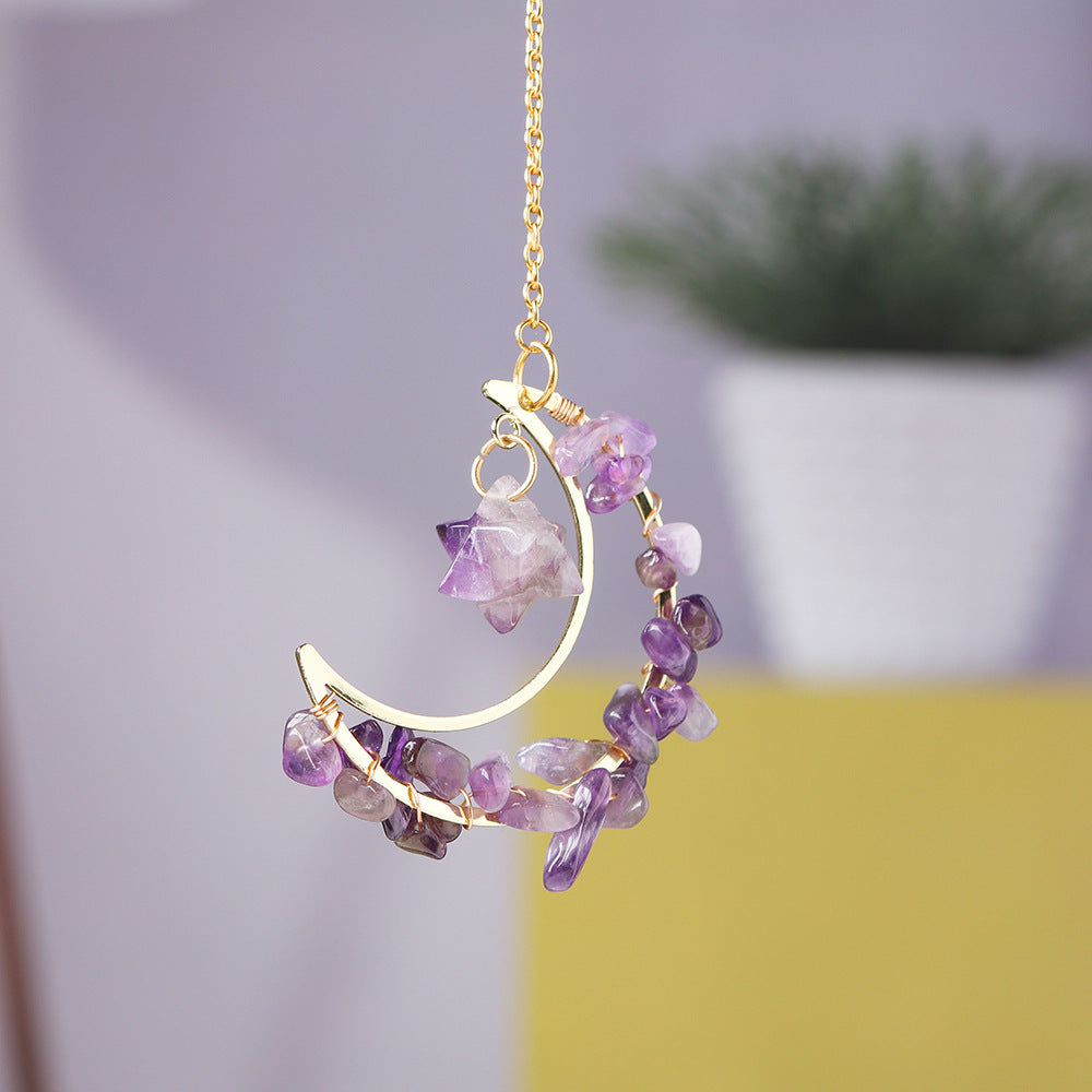 Natural crystal broken stone moon pendant Melkaba DIY woven wind chime pendant decoration crystal ornament gift - Korvel