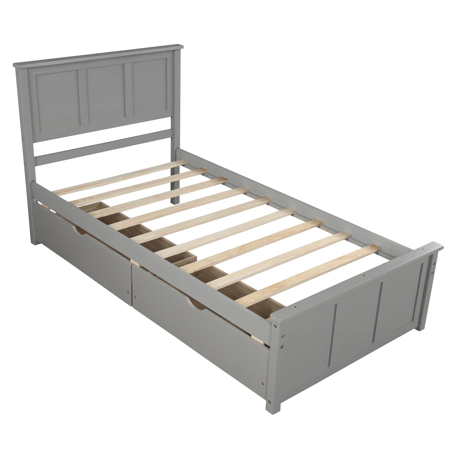 Platform Storage Bed 2 drawers with wheels, Twin Size Frame Gray - Korvel