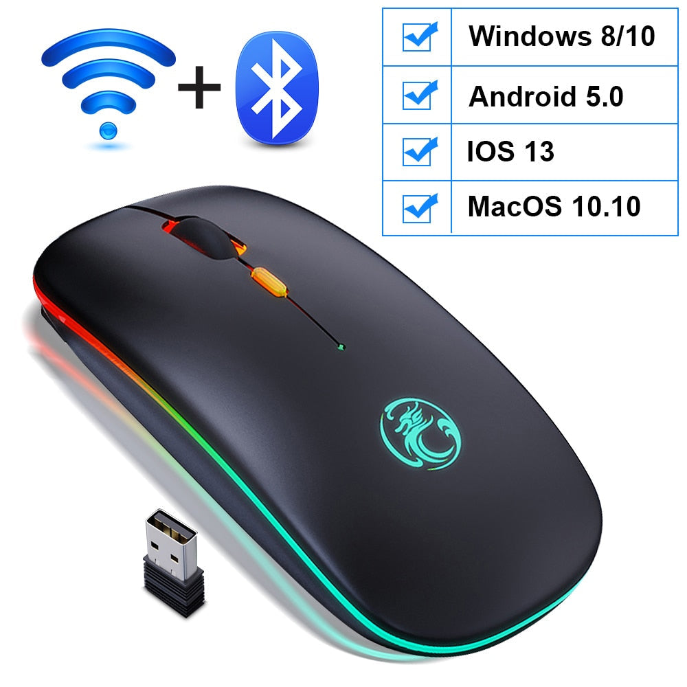 Wireless Mouse Bluetooth RGB Rechargeable Mouse Wireless Computer Silent Mause LED Backlit Ergonomic Gaming Mouse For Laptop PC - Korvel