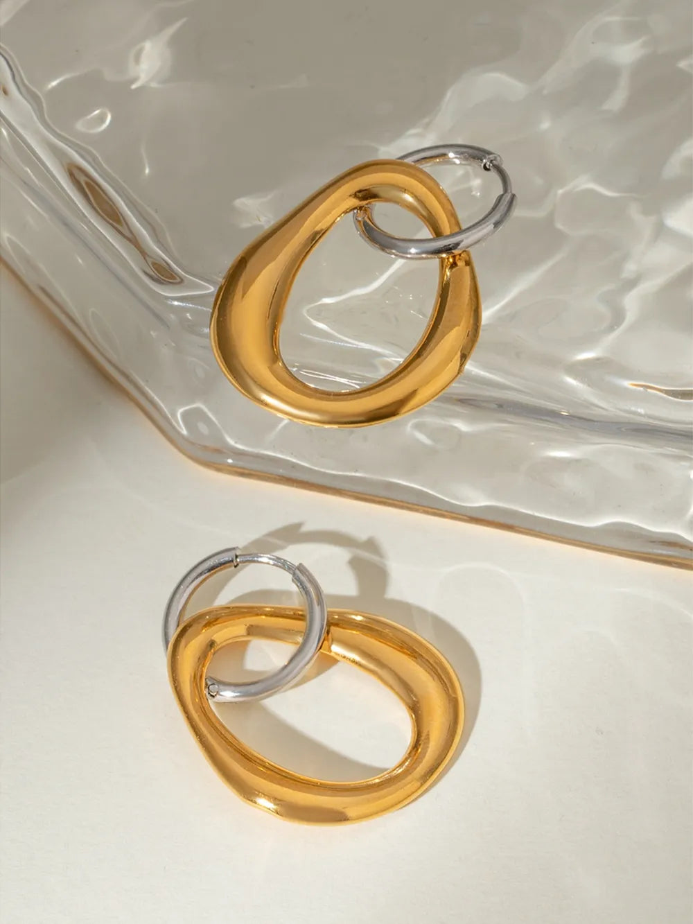 18K Gold-Plated Stainless Steel Contrast Asymmetrical Earrings - Korvel