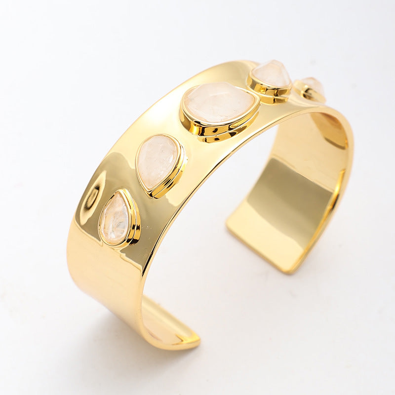 Pulsera Abierta de Cristal Clásica con Gota de Agua