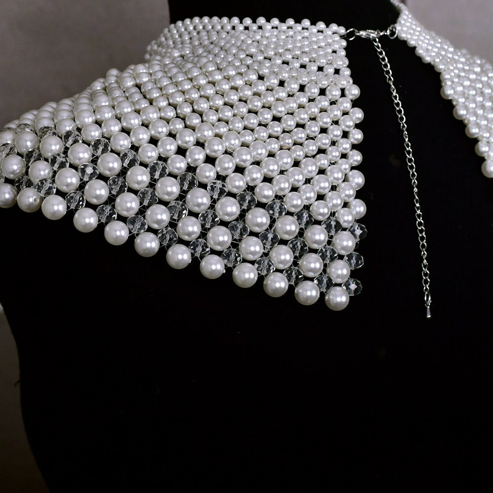 Bridal Shoulder Necklace Fashion Body Chain Pearls Beaded Women Layered Choker Wedding Accessories - Korvel