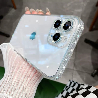 Coque de téléphone bord rose scintillant pour Apple 14 Pro Max