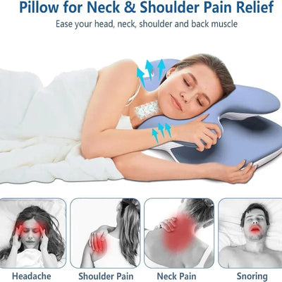 Ice Silk Pillowcase Ergonomic Cervical Pillow Memory Foam Pillow Neck Pain Relief Comes Adjustable Home for Back Side Sleepers - Korvel