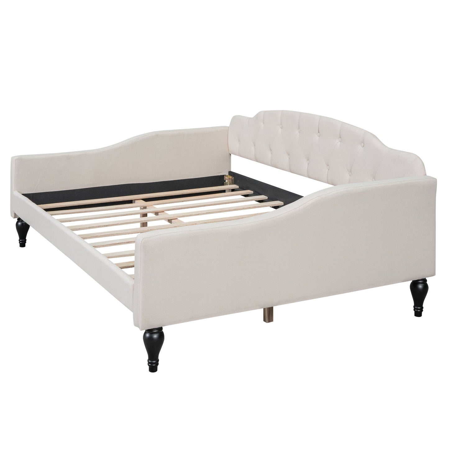 Full Size Upholstered Tufted Daybed in Beige