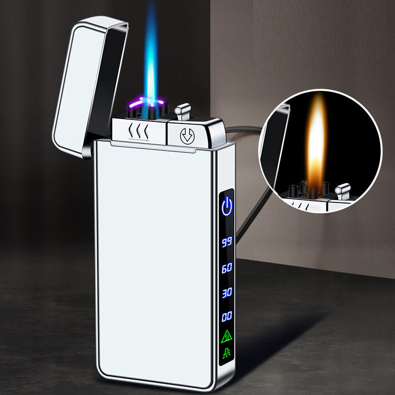 Gas electric triple fire metal windproof inflatable charging lighter personalized and creative trendy gift for boyfriend - Korvel