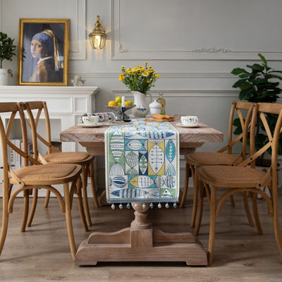 Jacquard table flag small fish green contrasting color dining table fabric holiday coffee table bed flag TV cabinet - Korvel