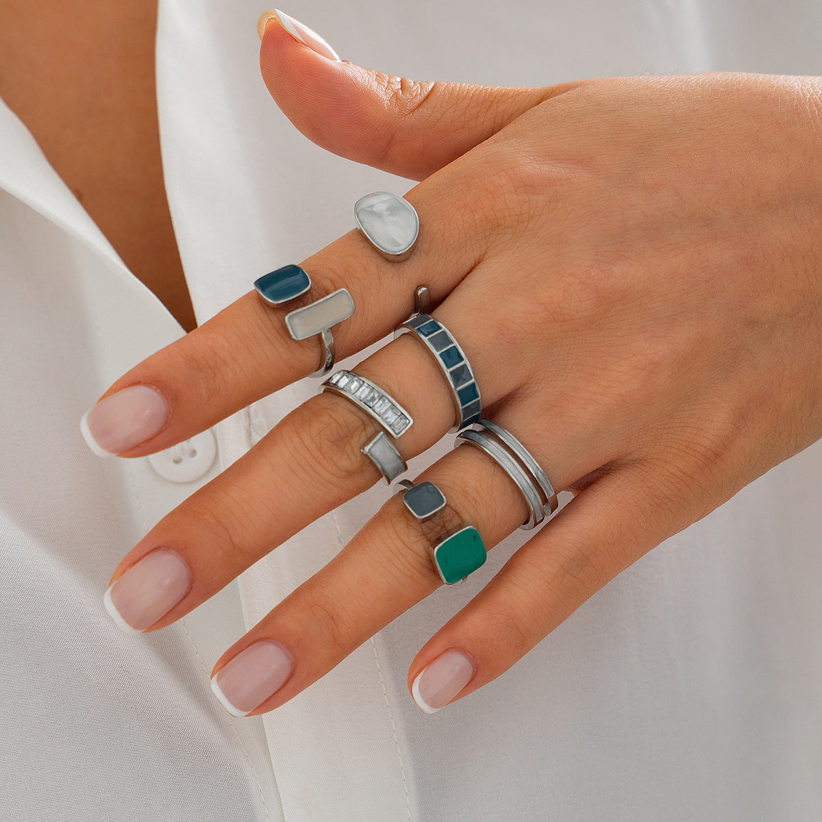 French Retro Irregular Alloy Ring Set - Light Luxury Geometric Design