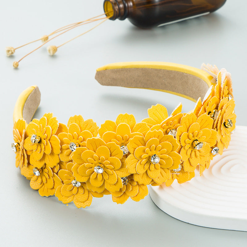Small Fresh Colorful Flowers Headdress Glass Diamond Retro Headband Female Trendy Hair Band Hair Accessories - Korvel