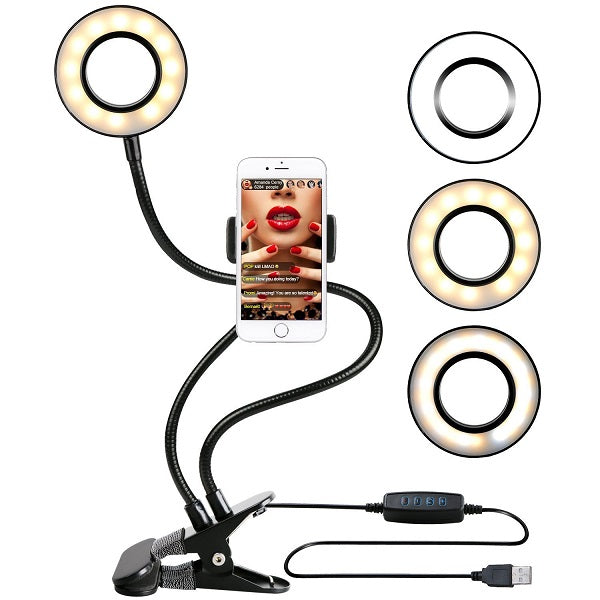 Photo Studio Selfie LED Ring Light with Cell Phone Mobile Holder for Youtube Live Stream Makeup Camera Lamp for iPhone Android - Korvel