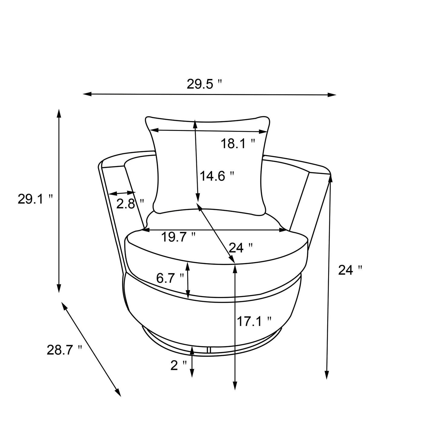 Rotating bucket chair living room comfortable circular sofa chair 360 degree rotating bucket chair armchair (black) - Korvel