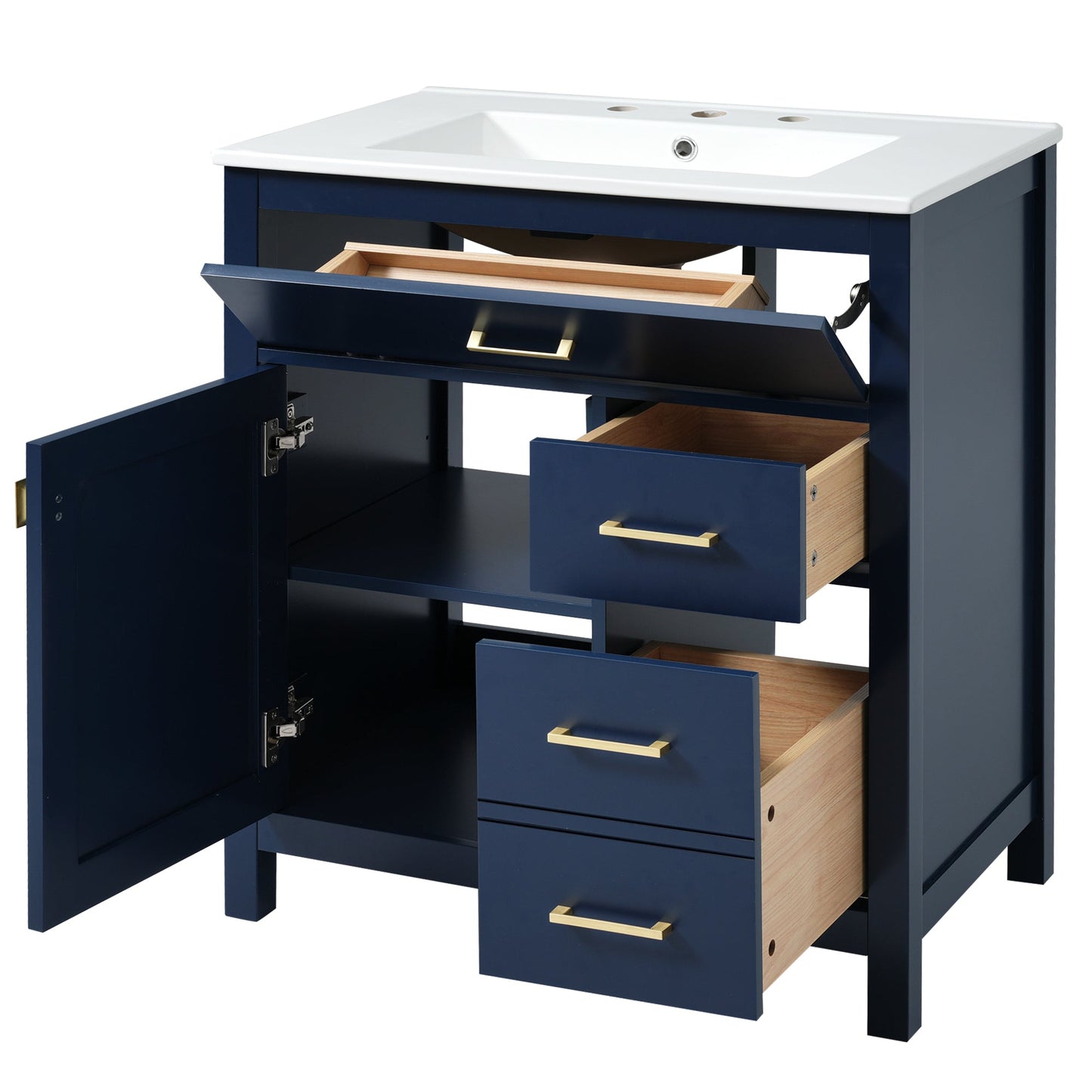 30-Inch Blue Bathroom Vanity with Ceramic Sink and Ample Storage - Ideal Choice for Small Bathrooms - Korvel