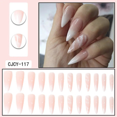 24 unghie finte in ABS con motivo a spillo lungo 1 gel di gelatina 1 lima per unghie a colori casuali per l'uso quotidiano - Korvel