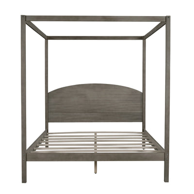 Elegant Queen Size Canopy Platform Bed with Headboard - Brown Wash