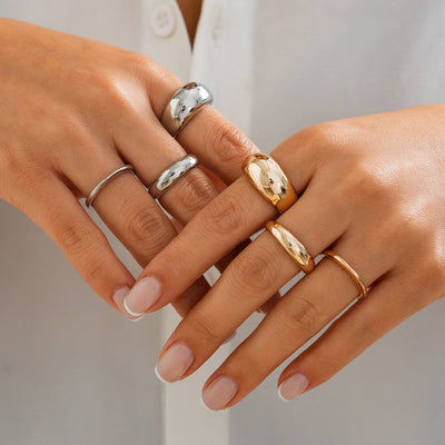 Fashion irregular alloy ring 3-piece set with smooth geometric opening ring set - Korvel