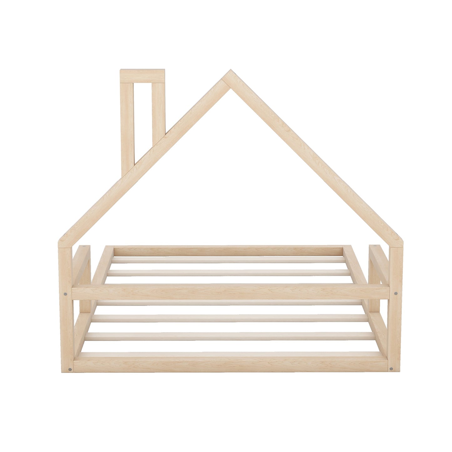 Full Size Wood Floor Bed with House-shaped Headboard Natural - Korvel