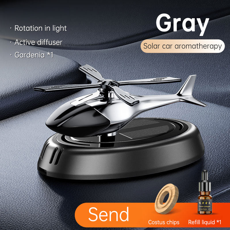 Solar Rotating Helicopter Aromatherapy Car Ornaments Car Air Freshener Alloy + ABS Wooden Aromatherapy Machine - Korvel