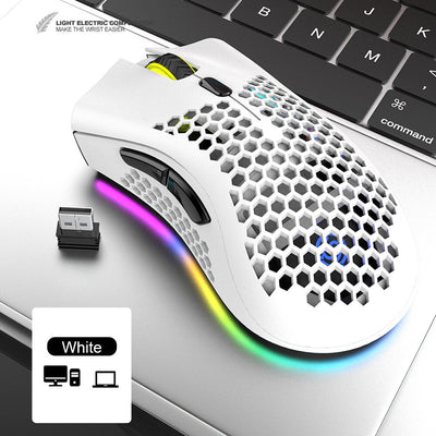 2.4GHz Wireless Gaming Mouse 7 Button 1600 DPI Adjustable RGB Backlit Rechargeable Mouse Lightweight Honeycomb Shell Gamer Mice - Korvel