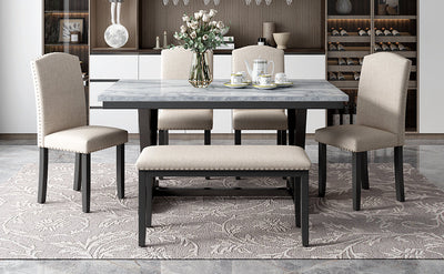 TREXM Modern 6-Piece Dining Set with Table, Chairs & Bench