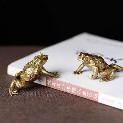 Brass Golden Toad and Toad Fortune Ornament Table Retro Frog Copper Toad Tea Tray Ornament - Korvel