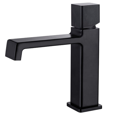 Black square single hole cold and hot countertop basin sink chrome faucet - Korvel