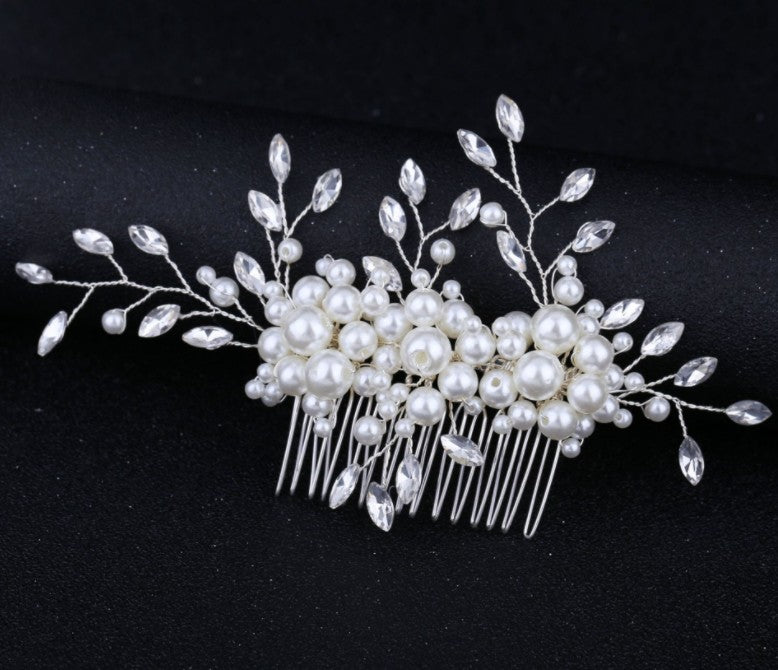 Handmade pearl flower inlaid with diamonds full of diamond comb comb - Korvel