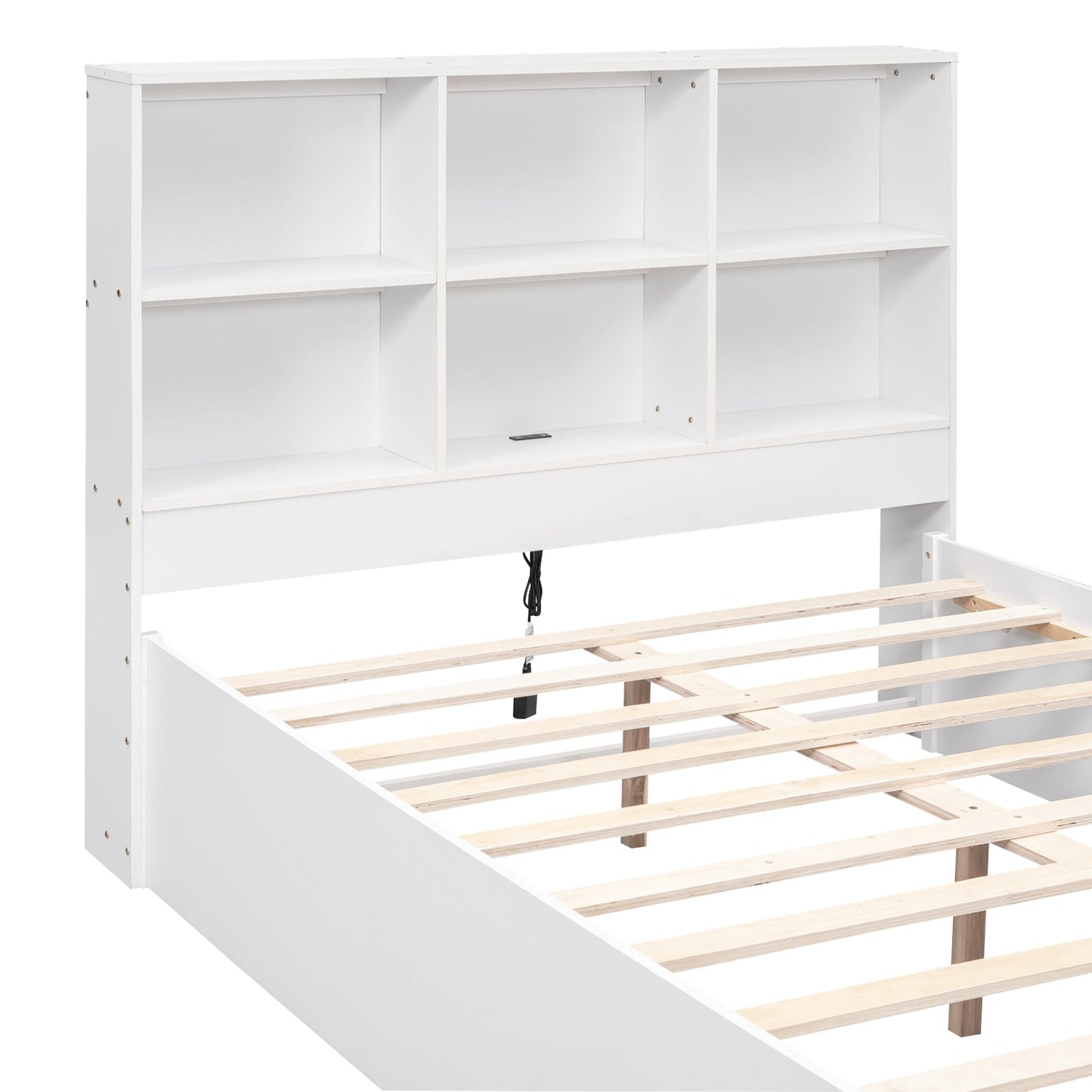 Full Size Platform Bed with Storage Headboard, Charging Station and 2 Drawers White - Korvel