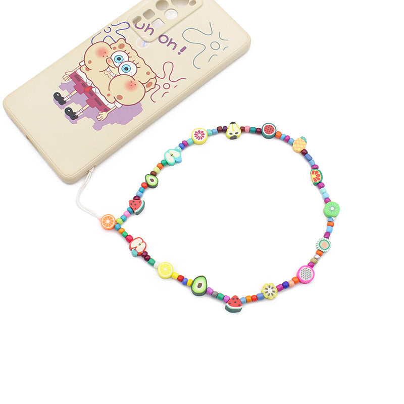 Soft Ceramic Fruit Smiley Beaded Mobile Phone Chain Necklace