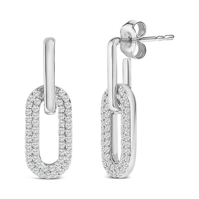 Pendientes colgantes de papel en oro blanco de 10 quilates con diamantes cultivados en laboratorio