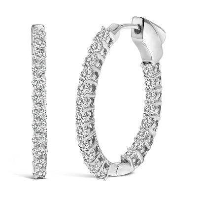 Pendientes de aro ovalados de diamantes cultivados en laboratorio de oro blanco de 14 quilates