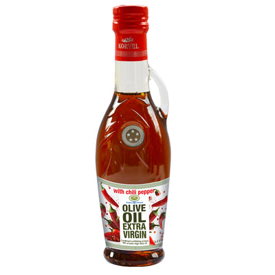 KORVEL Greek Extra Virgin Olive Oil with Chili Pepper, Amphora 16.9 fl oz (500ml) - Korvel
