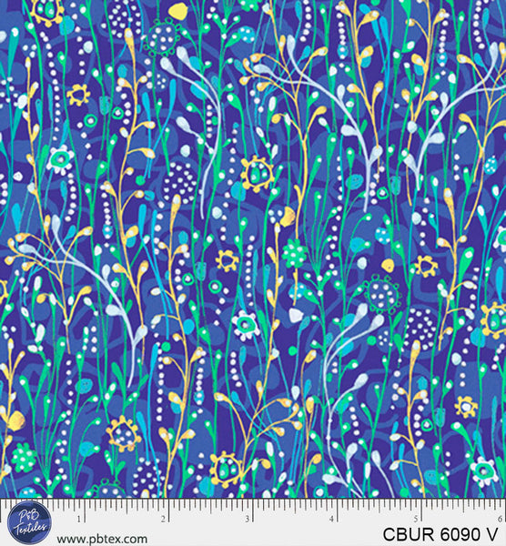 Electric Blue Vine Color Burst Cotton Fabric - 44"/45" Per Yard