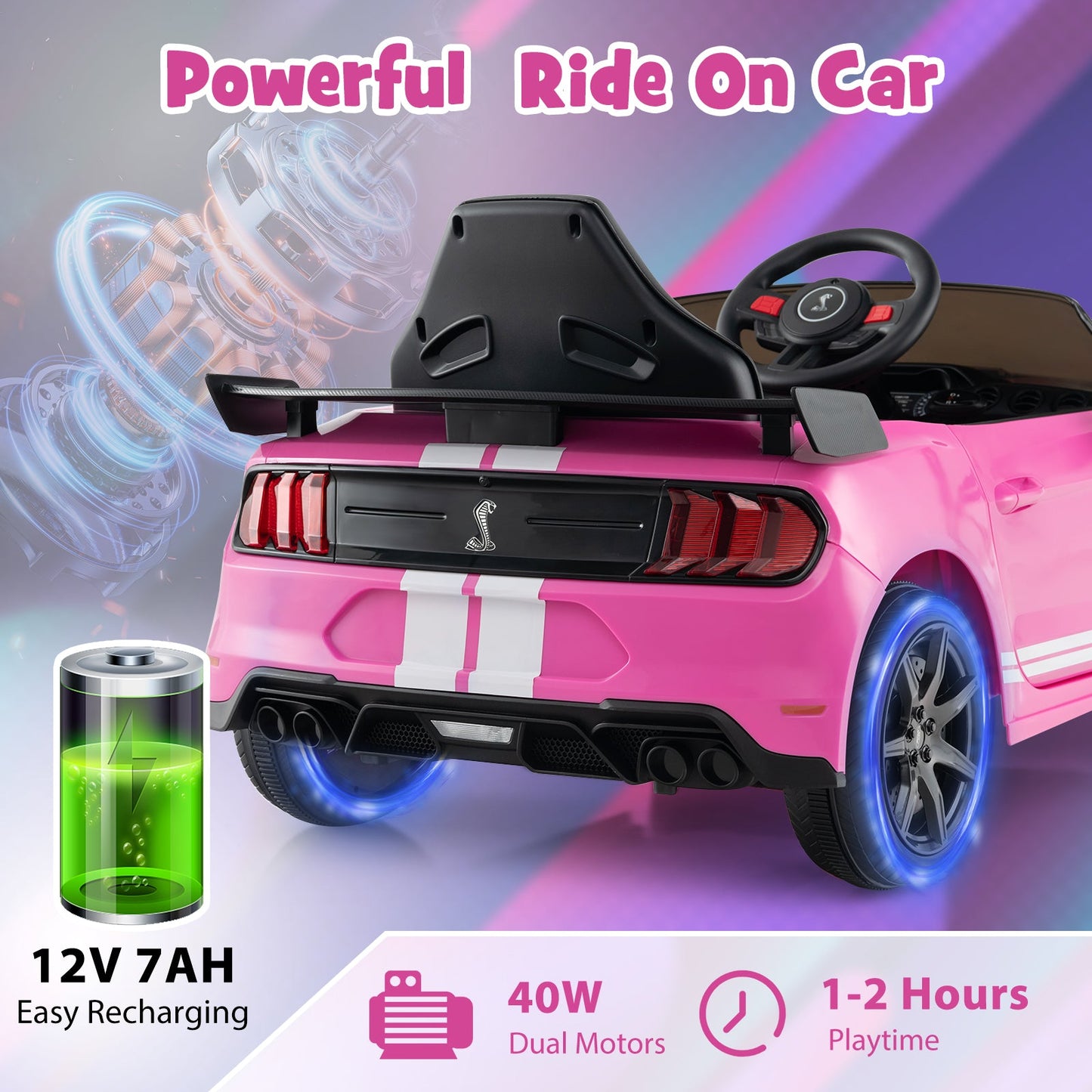 Voiture électrique pour enfants 12V Ford Mustang Shelby GT500 - Rose
