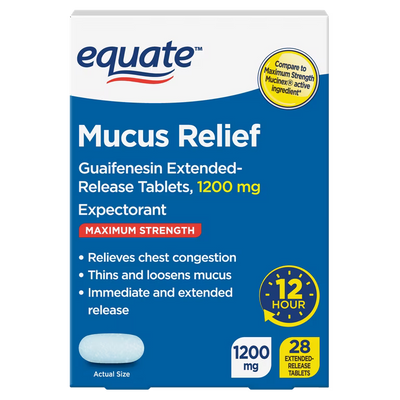 Equate Maximum Strength Mucus ER – 1200 mg Guaifenesin – 28 Tablets