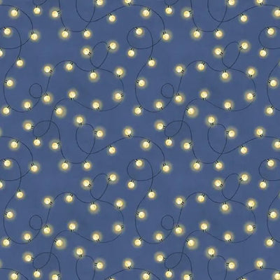 Evergreen Escape String Lights Navy Cotton Fabric Per Yard