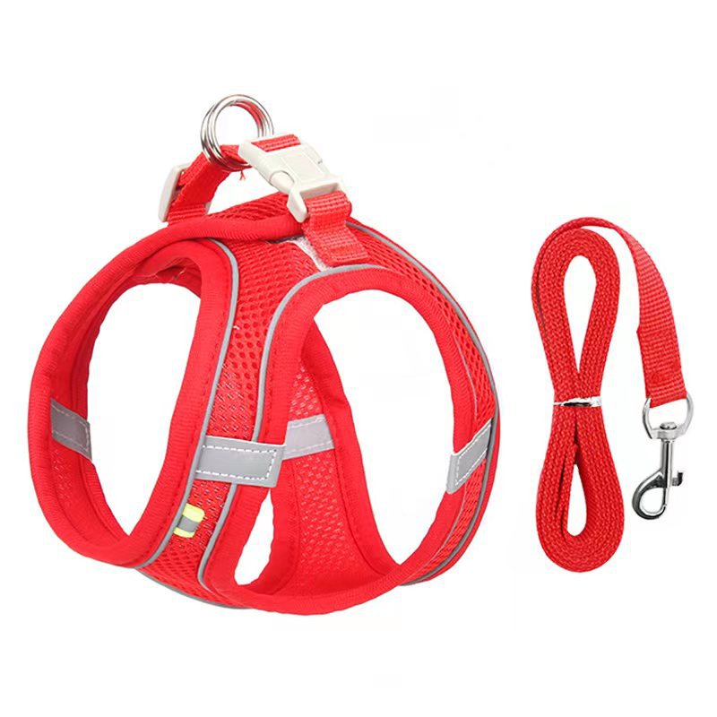 Adjustable Reflective Breathable Mesh Pet Harness for Cats and Dogs with Leash for Outdoor Use - Korvel