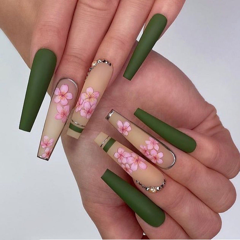 New Wear Nail Spring Flowers Bloom Drill Nail Ins Style Long Ballet Nail - Korvel