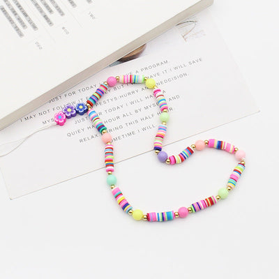 New Mixed Color Soft Pottery Pearl Mixed String Bohemian Simple Style Anti-Drop Function Mobile Phone Chain - Korvel