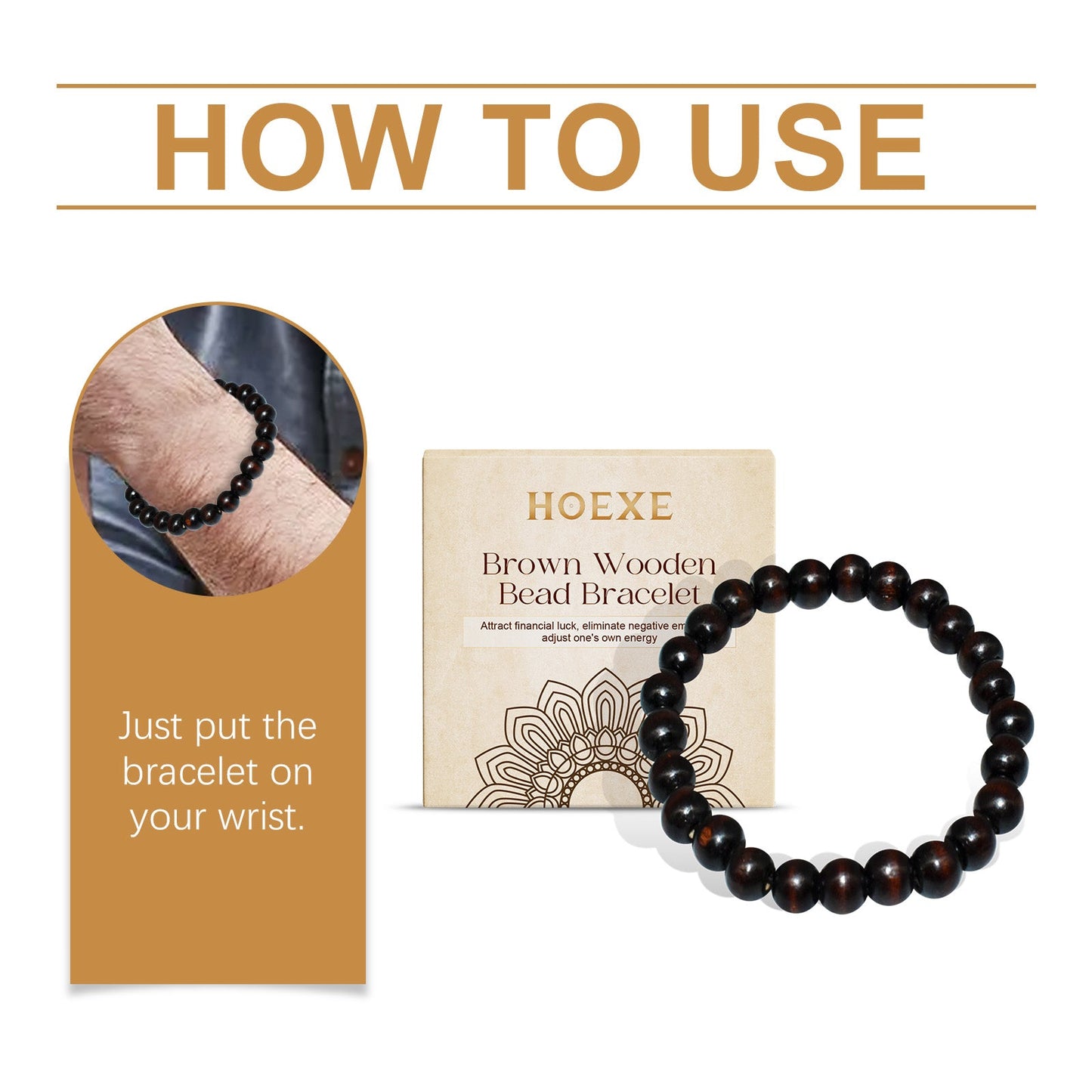 Bracelet en perles de bois noir café - Accessoire quotidien élégant